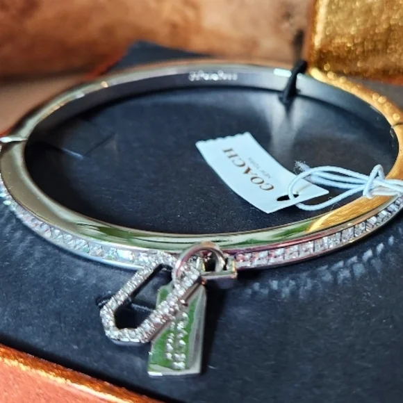 Signature COACH Pavé Multi Hangtag Hinged Bangle with Gorgeous Gift Box - Picture 1 of 10